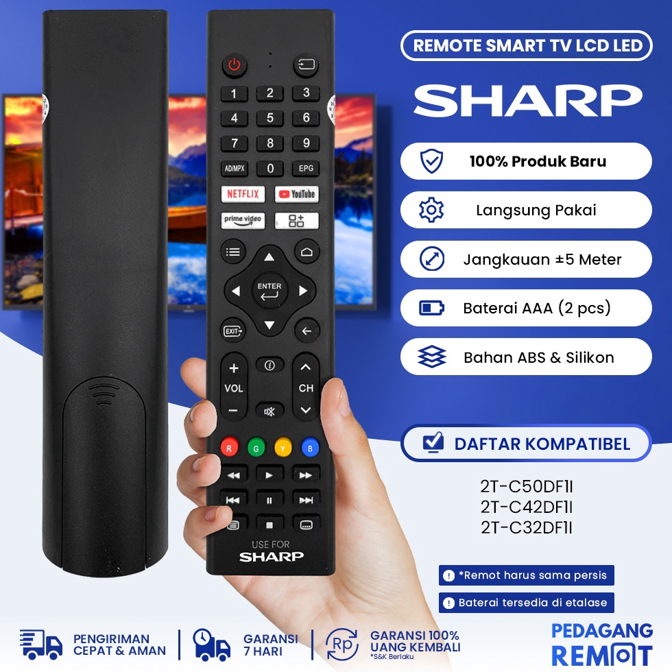LIMITLESS Remot Remote TV Sharp Aquos LCD LED Smart Android TV GB396WJSA 2TC5DF1I 2TC42DF1I 2TC32DF1