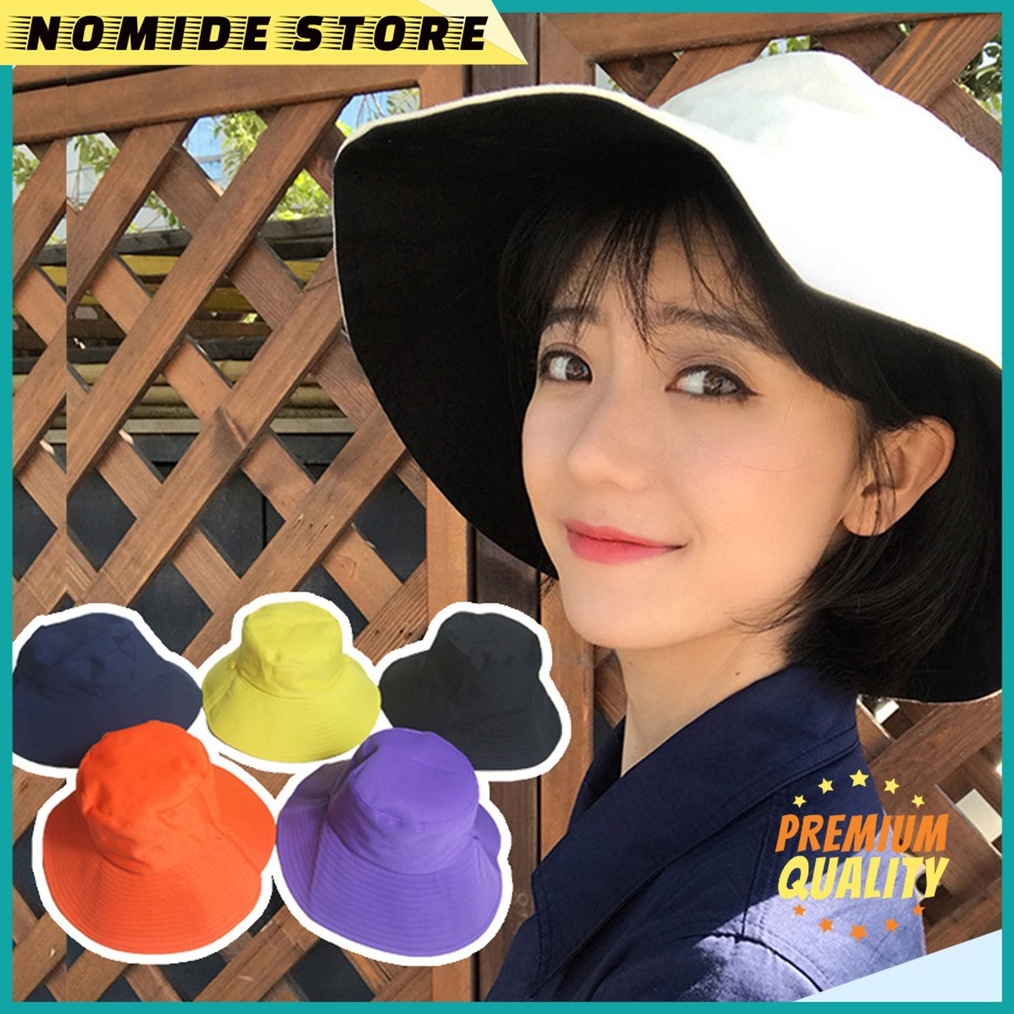 NEW PROMO Topi Bucket Polos Wanita Bolak Balik 2 Warna Cotton Import Fashion Korea Bucket Hat Tali D