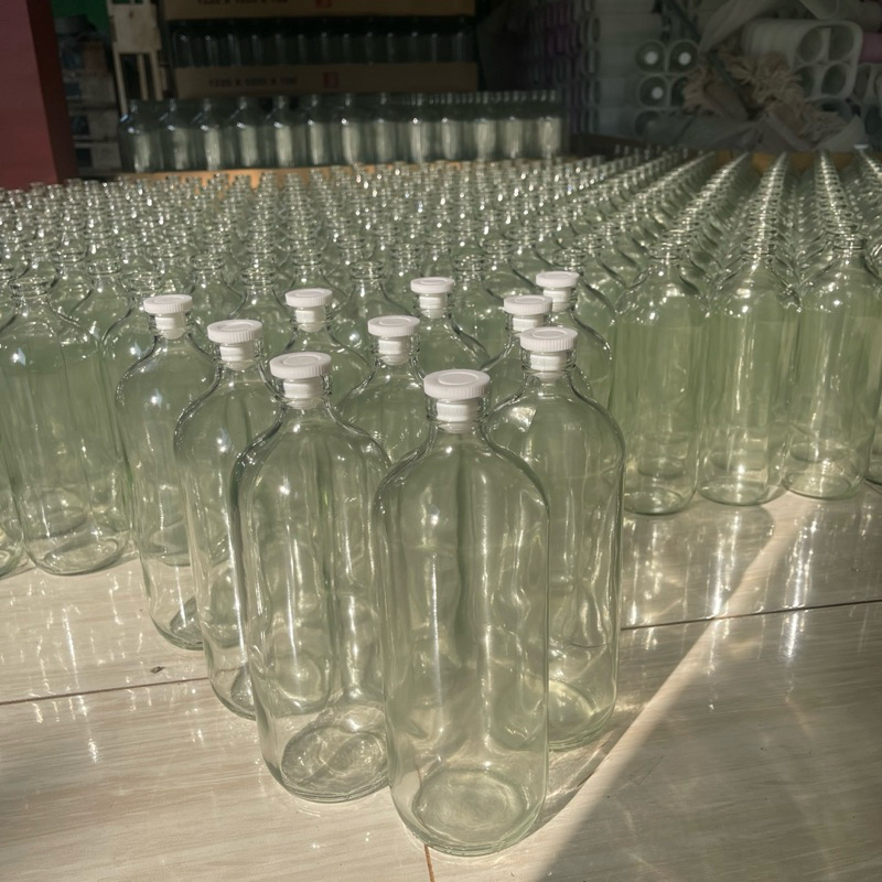 botol kaca 1 liter ( PAKET 100 PCS ) botol bensin / botol jamu / botol minuman