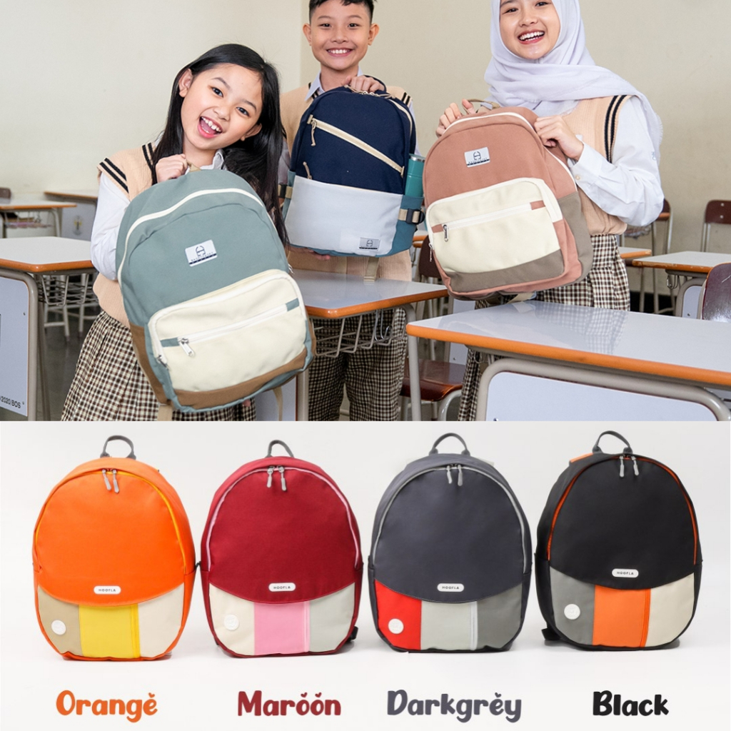 Tas Anak Sekolah TK SD SMP Laki Perempuan Ransel Backpack Simpel Elegan Korea Pimpom