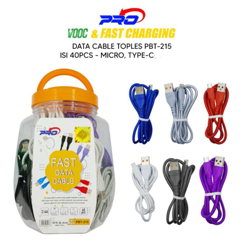 KABEL DATA USB FAST CHARGING TOPLESAN ISI 40 PCS MODEL BULAT TALI STRIKA TIPE MICRO . TYPE C . LIGHT