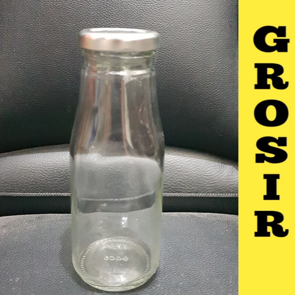 (9 Sembilan )  250ML  BOTOL JUICE KACA TUTUP SILVER  +  SEGEL / BOTOL JUS 250ML KACA TUTUP SILVER