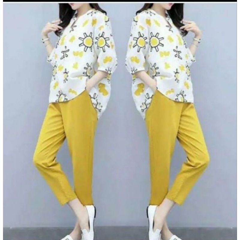 Setelan Wanita One set wanita Setelan Baju celana 7/8