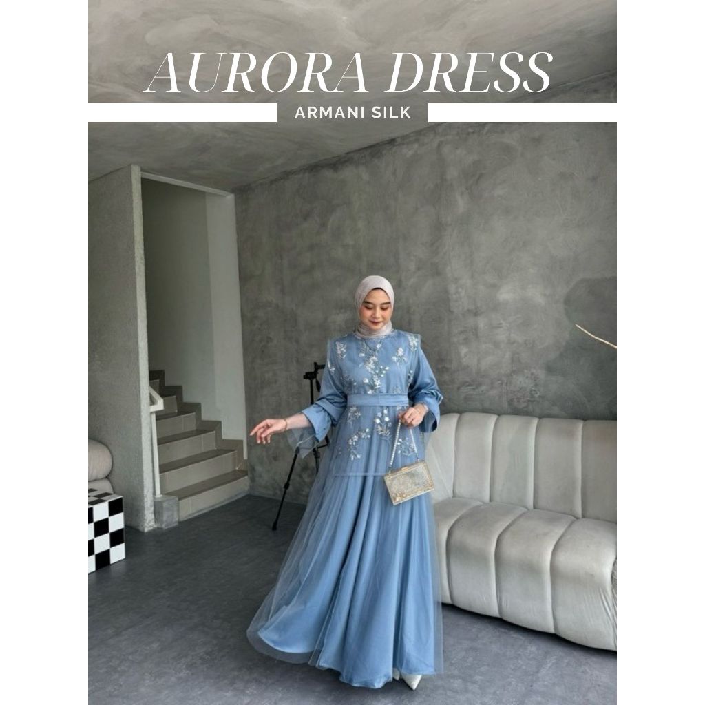 AURA DRESS 2IN1( INNER + OUTER ROMPI) BRUKAT TILLE GARDEN DRESS KONDANGAN GAMIS PESTA MEWAH ELEGAN