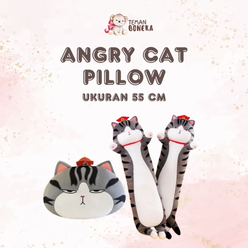 TEMAN BONEKA Angry Cat Pillow Bantal Guling Kucing Marah Lucu Lembut Premium untuk Teman Bobo