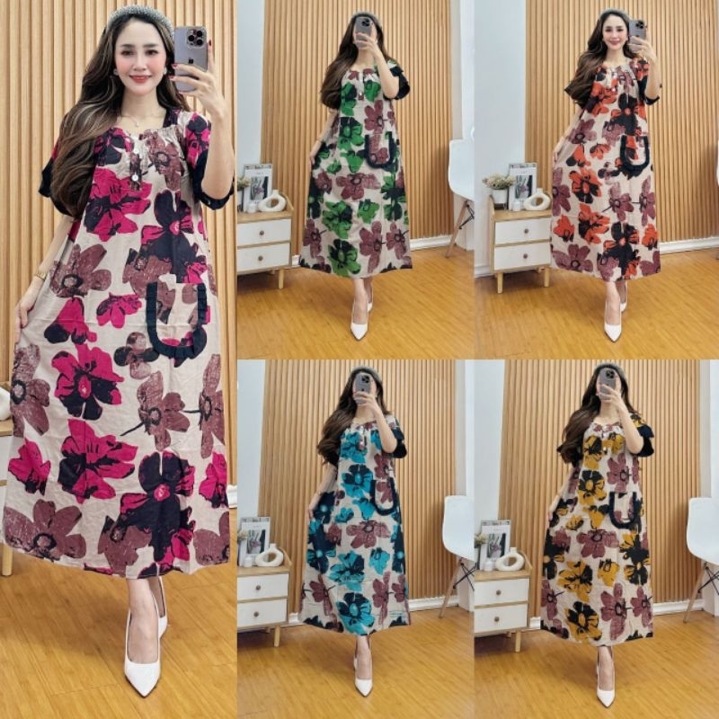 DRESS ANDIN POLOS FREE BELT/SABUK // DRESS FUJI BUNGA RAYON TEBEL ADEM TERBARU TERLARIS TERMURAH