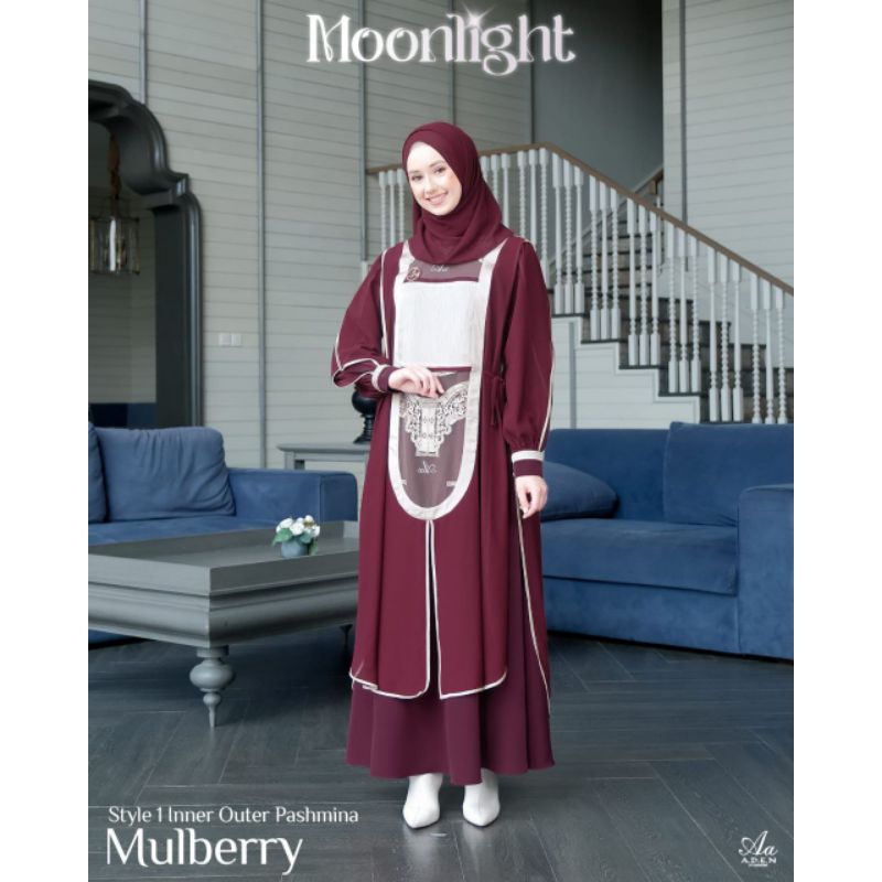 ADEN HIJAB - Sarimbit Moonlight Famset Dress Gamis Mom Only Style 1 Inner + Outer A || Bahan Cattley