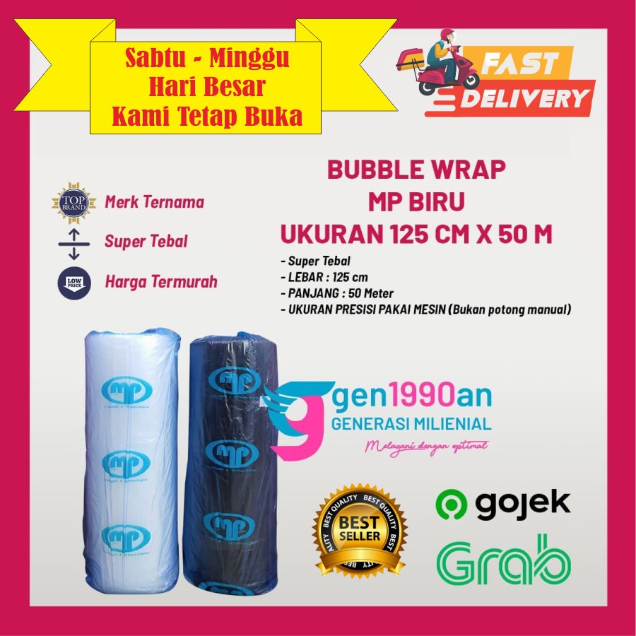 

Plastik Bubble Wrap 50m x 125 cm sgt Tebal Mulia Pack Biru Tomang JakB