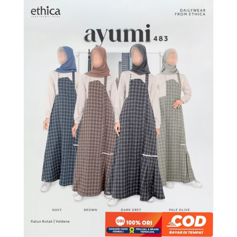 Gamis Ethica Ayumi 483 Navy ,Brown ,Dark Grey ,Pale Olive/Ethica/Diskon/Original