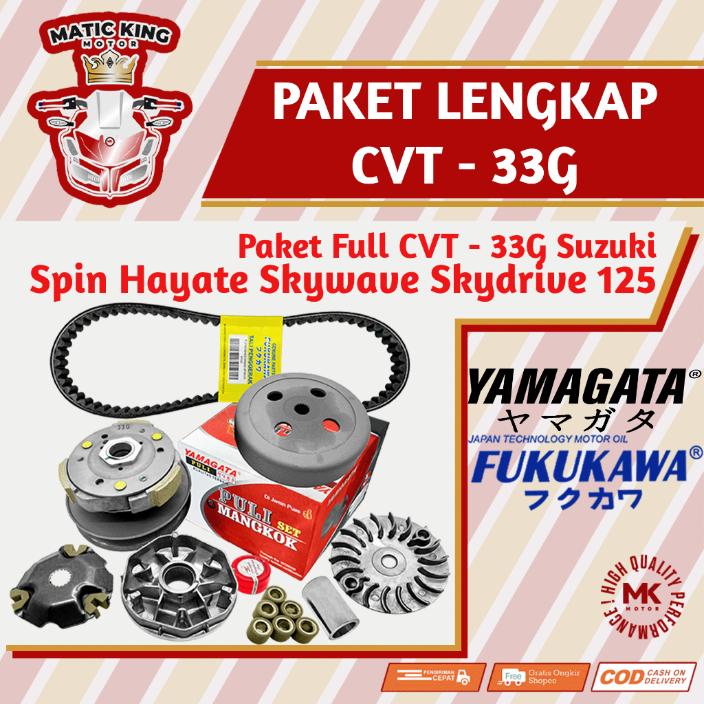 Paket Full Upgrade CVT Suzuki Spin Skywave Skydrive Hayate 125 33G Yamagata Fukukawa Thailand