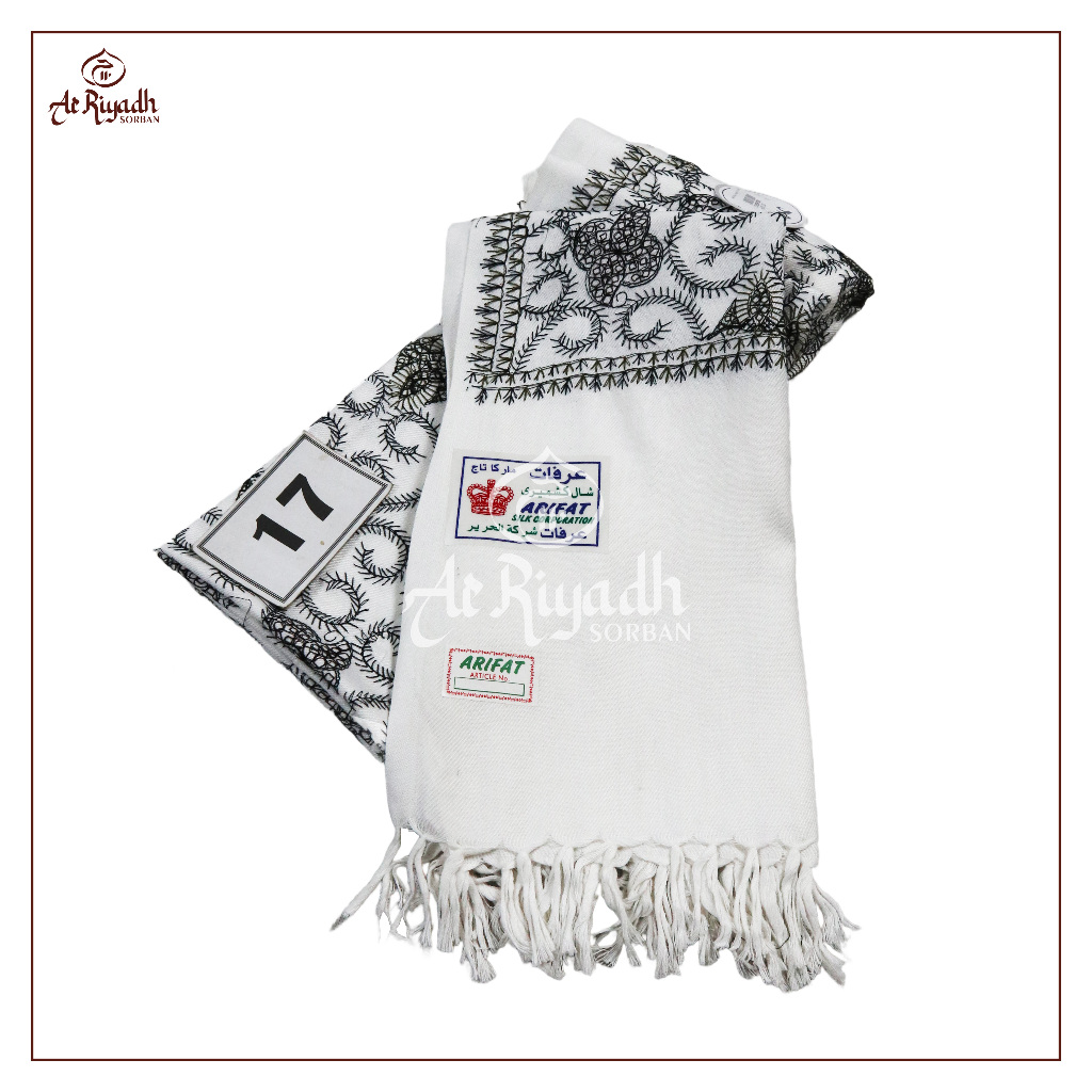 Sorban Kashmiri ARIFAT Putih Full Motif Sulam