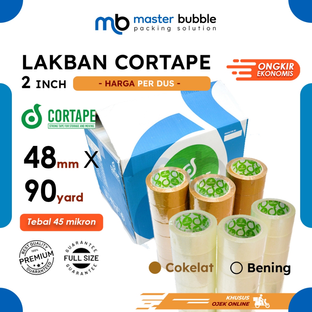 

Lakban Selotip Bening & Coklat 2inch / 48mm x 90yard Cortape Perdus 72 Roll (Khusus Ojek Online)
