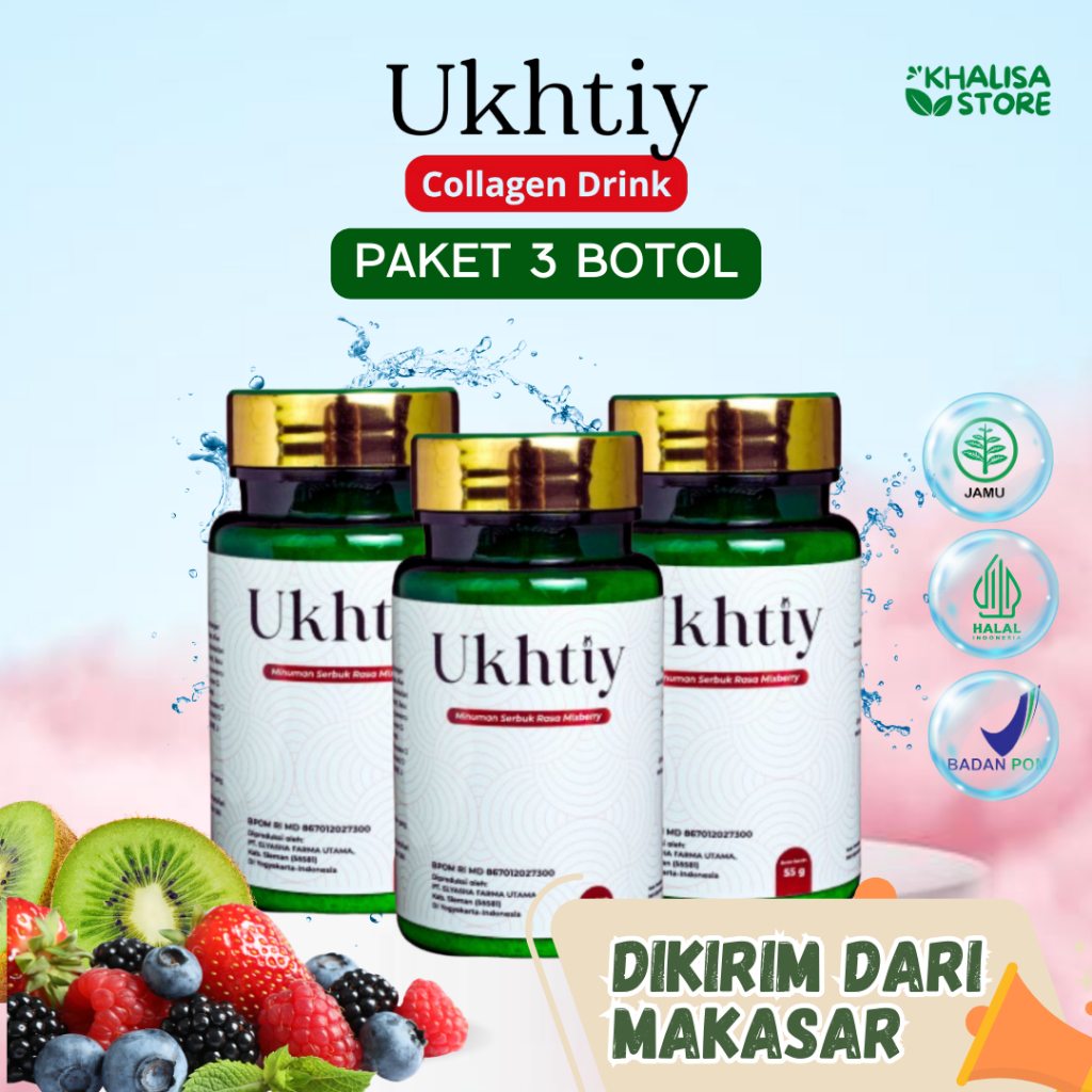 UKHTIY (Paket 3 Botol) - Minuman Kolagen - Suplemen Kulit No. 1 di Indonesia - Membantu Memutihkan K