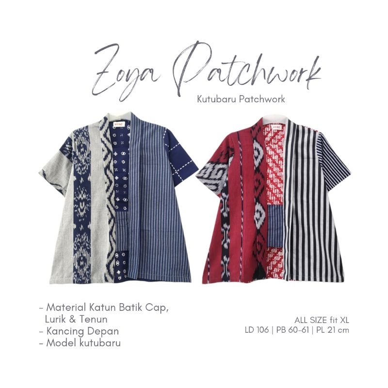 Kutubaru Patchwork Katun Tenun Lurik Kutubaru Modern Batik Wanita Zoya kutubaru