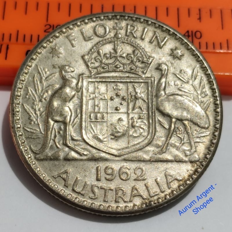 SKK.21-- 1 PC KOIN PERAK KUNO ASLI FLORIN ELIZABETH II TH 1962. -- SILVER COIN --