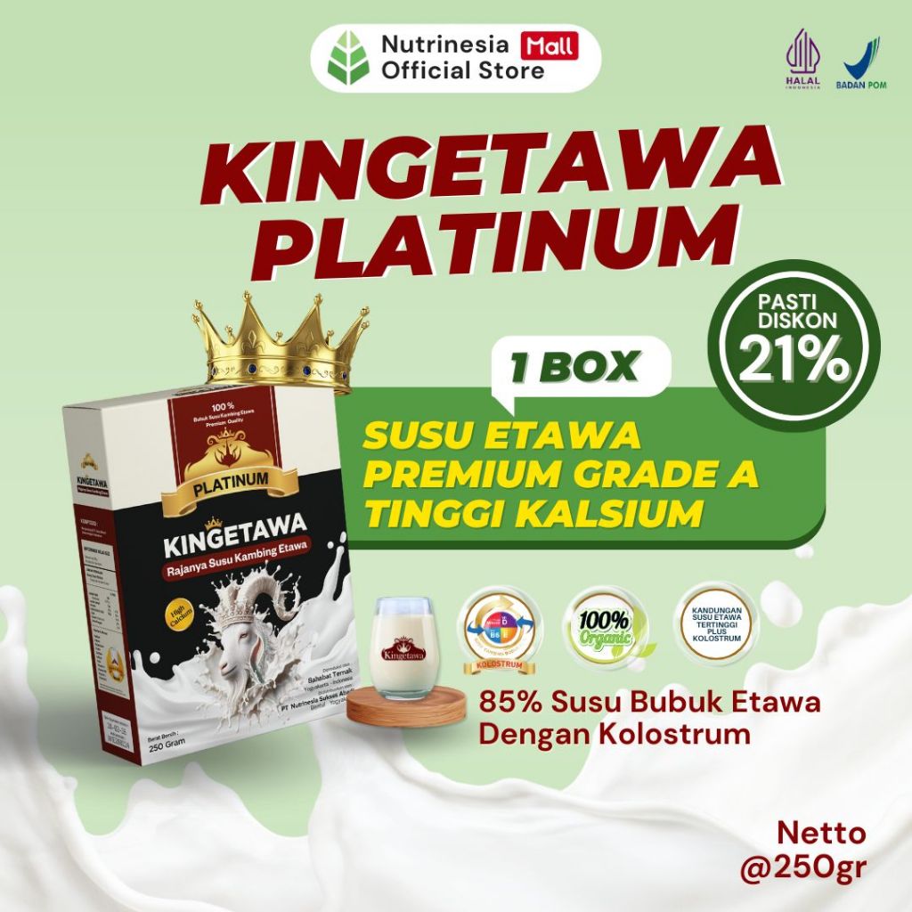 

Kingetawa Platinum Susu Etawa Premium Grade A Dengan High Kalsium Untuk Sesak Nafas, Nyeri Tulang dan Sendi 1 Box
