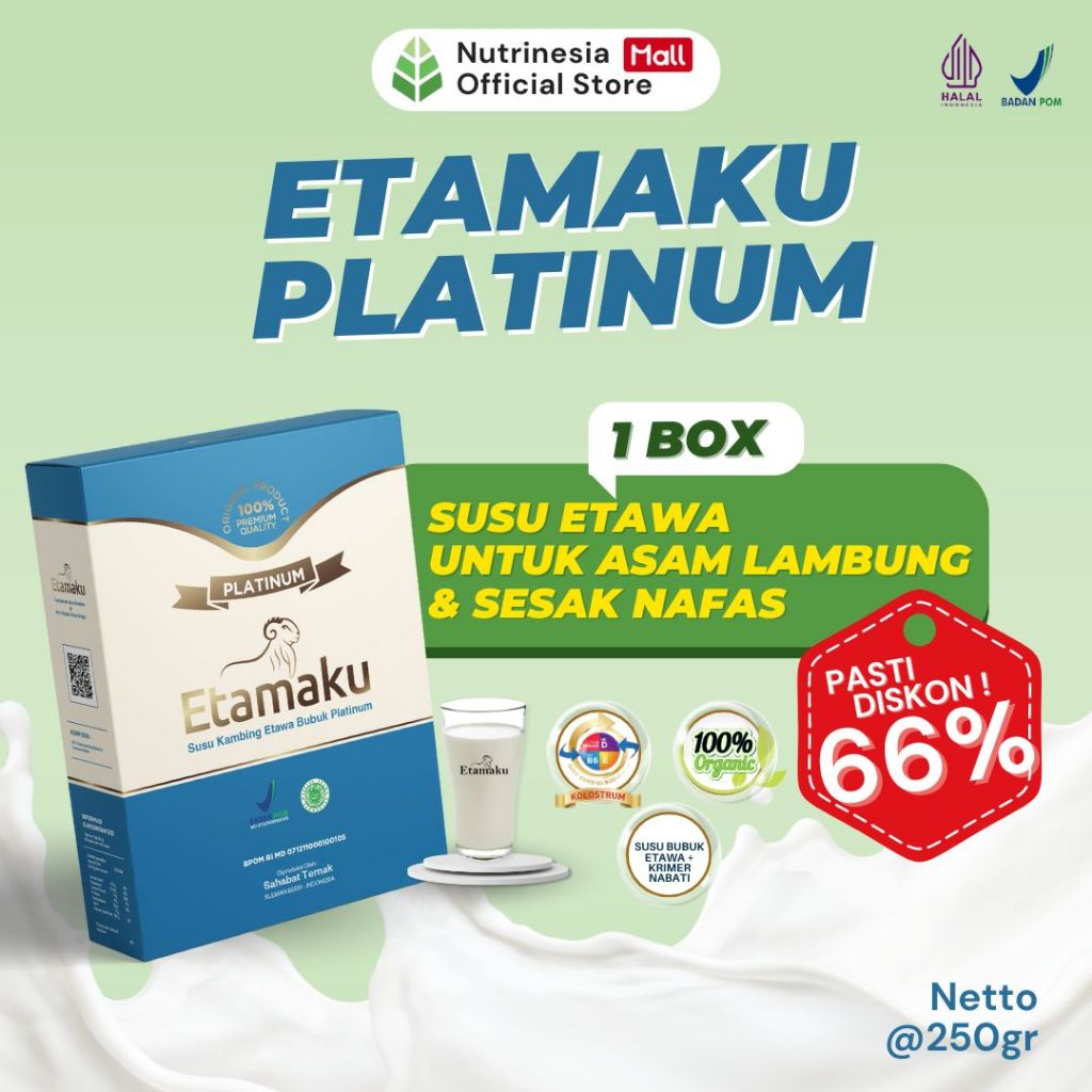

Etamaku Platinum Paket 1 Box Susu Etawa Terbaik Untuk Kesehatan Pencernaan Asam Lambung 250gr