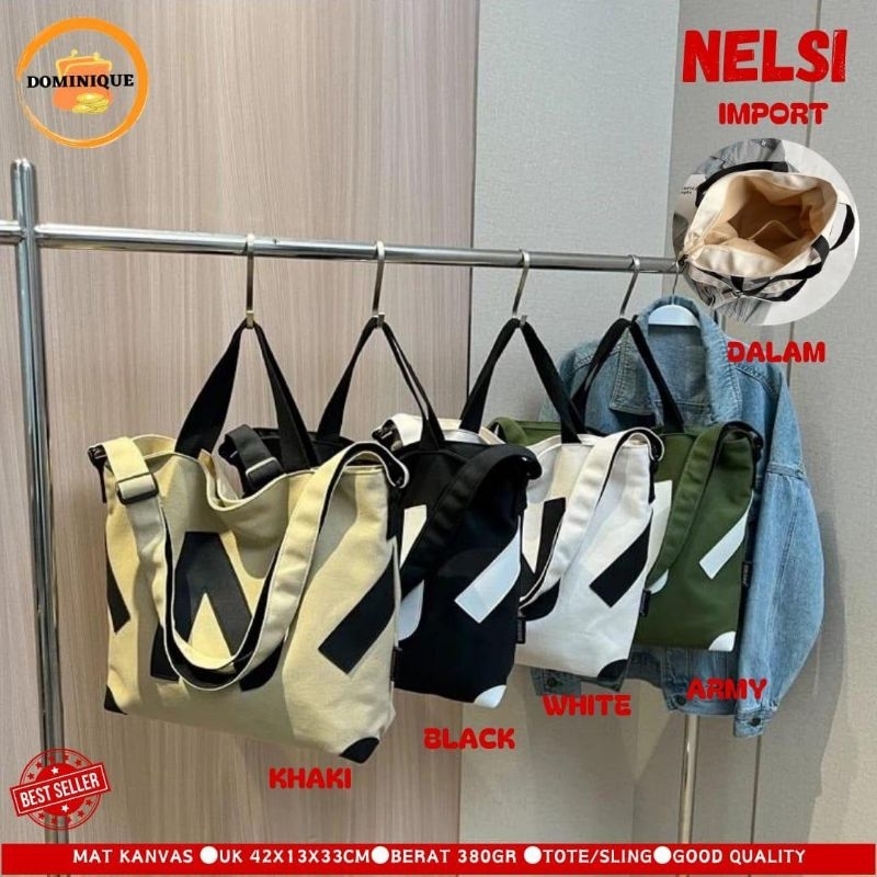TOTE BAG / SLING BAG IMPORT WANITA BAHAN KANVAS NELSI