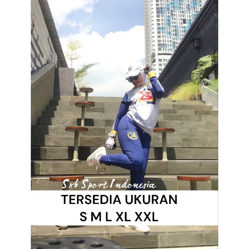 SET PAKAIAN OLAHRAGA WANITA SXB SPORT WHITE NAVY BIG LOGO SWEATSHIRT AND JOGGER Senam/Aerobik/Gym/Ru