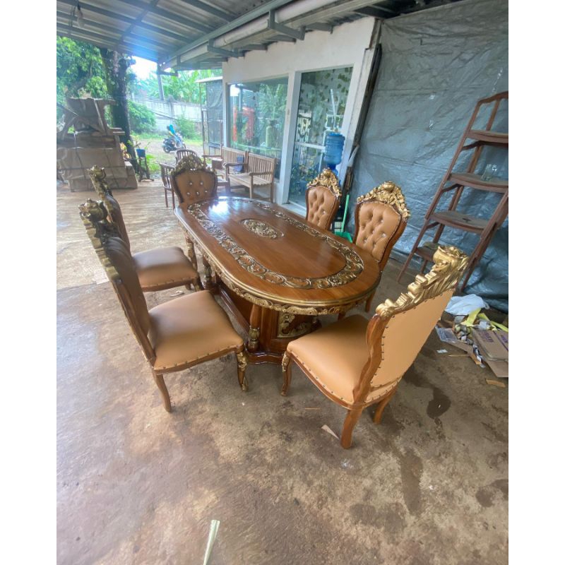 meja makan 6 kursi kayu jati, meja makan kayu jati 6 kursi