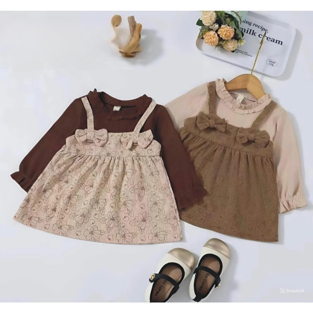 Dress Model 2in1 Lengan Panjang Serut Rempel Model Leher Serut Rempel Mix Outer Jumpsuit Corduroy Mo