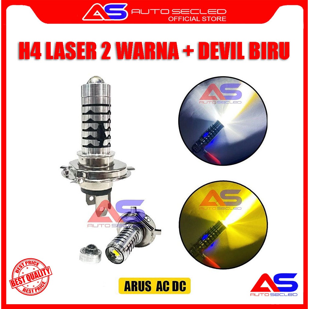 ORIGINAL LAMPU LED UTAMA MOTOR H4 LASER HI / LOO + DEVIL BIRU AC DC | LED H4 MOTOR UNIVERSAL | BOHLA