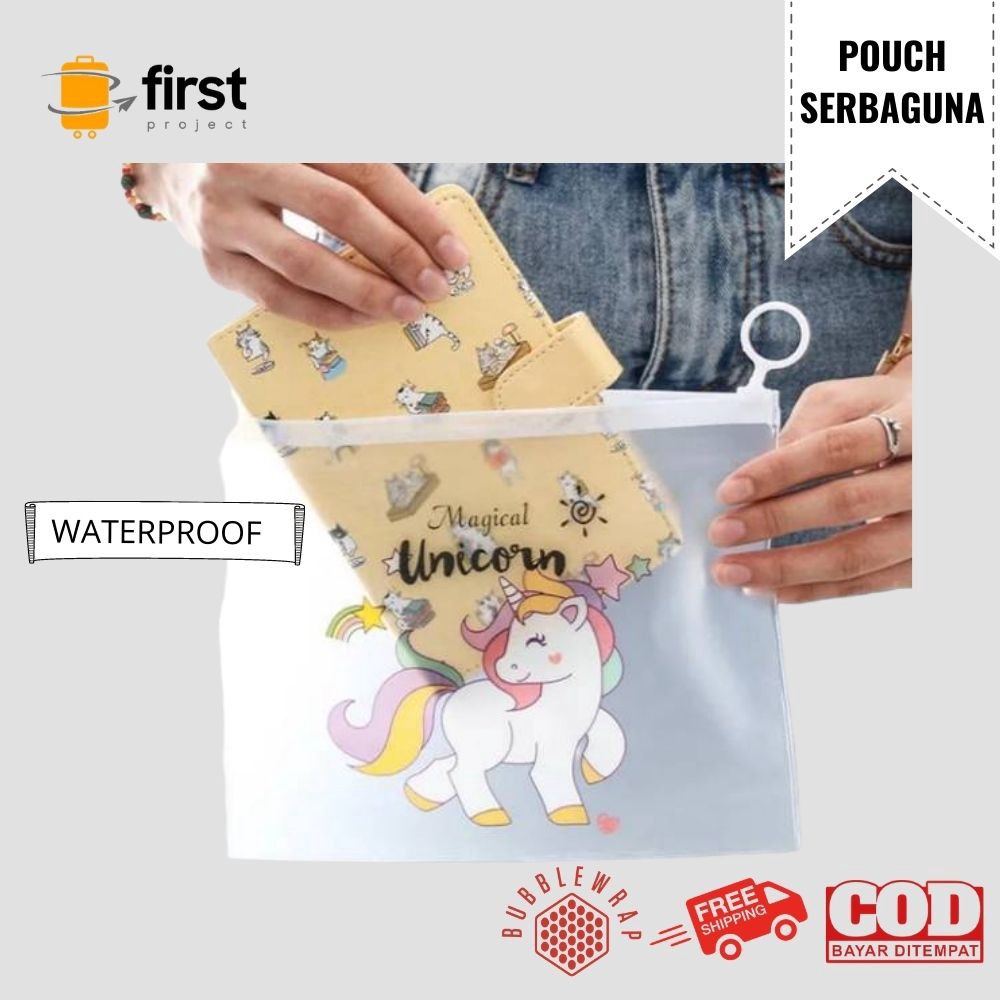 

BARU RESTOK FIRST PROJECT Kotak Tempat Pensil Zipper Bag Pouch Transparan Motif Unicorn dan Panther