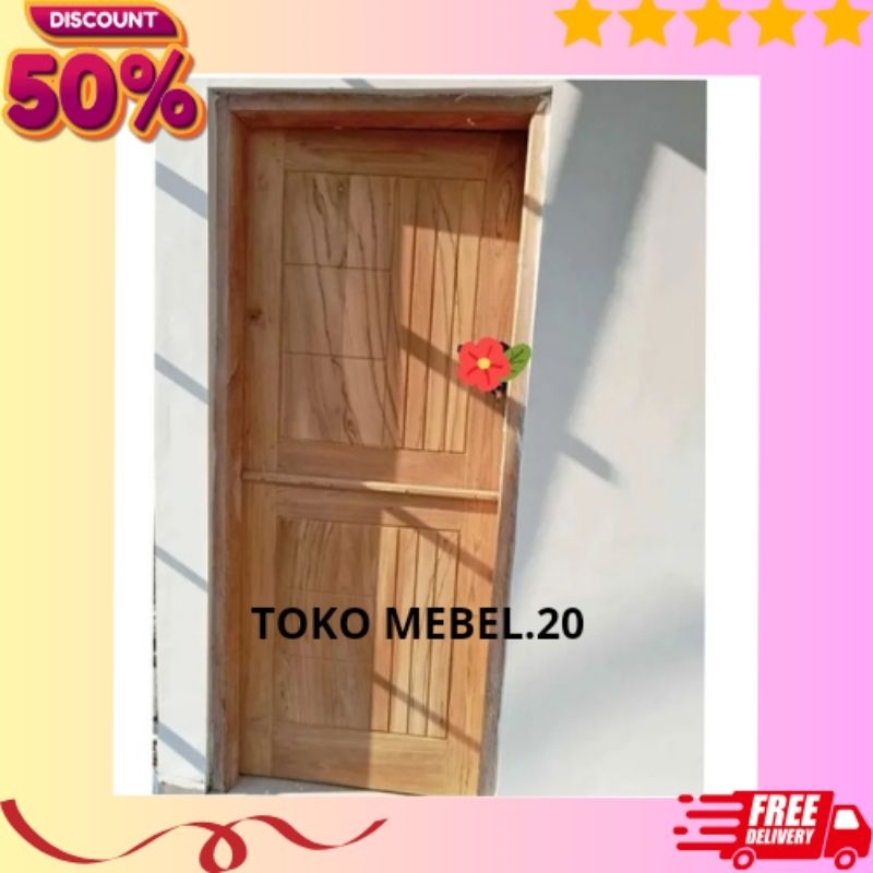 Pintu+Kusen Dapur Minimali Belah Dua Kayu Mahoni Perhutani