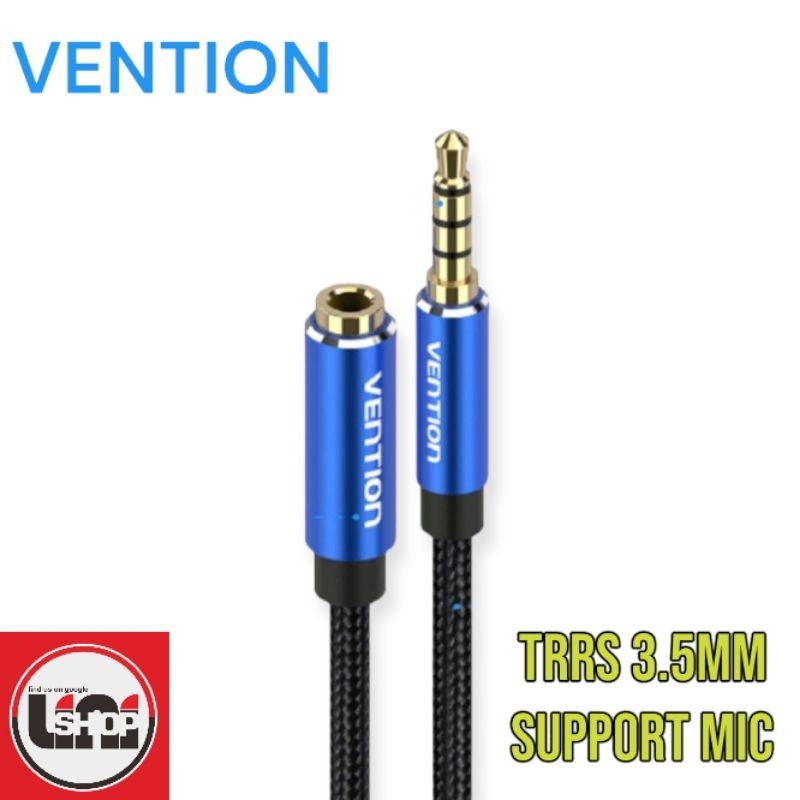 Vention Kabel audio Aux Extension sambungan jack 3.5mm TRRS support mic