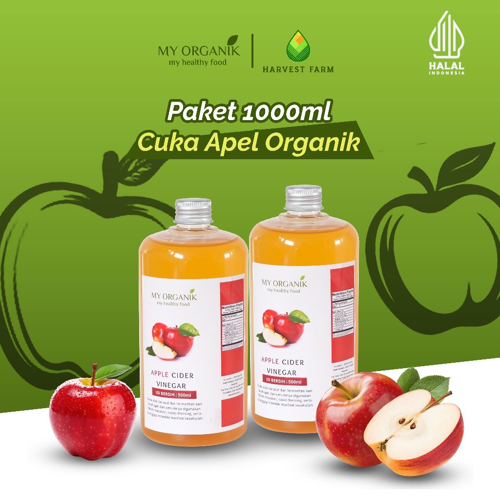 

My Organik Paket 1000ml Cuka Apel Organik Cuka Apel Original Organik Apple cider Vinegar With Mother