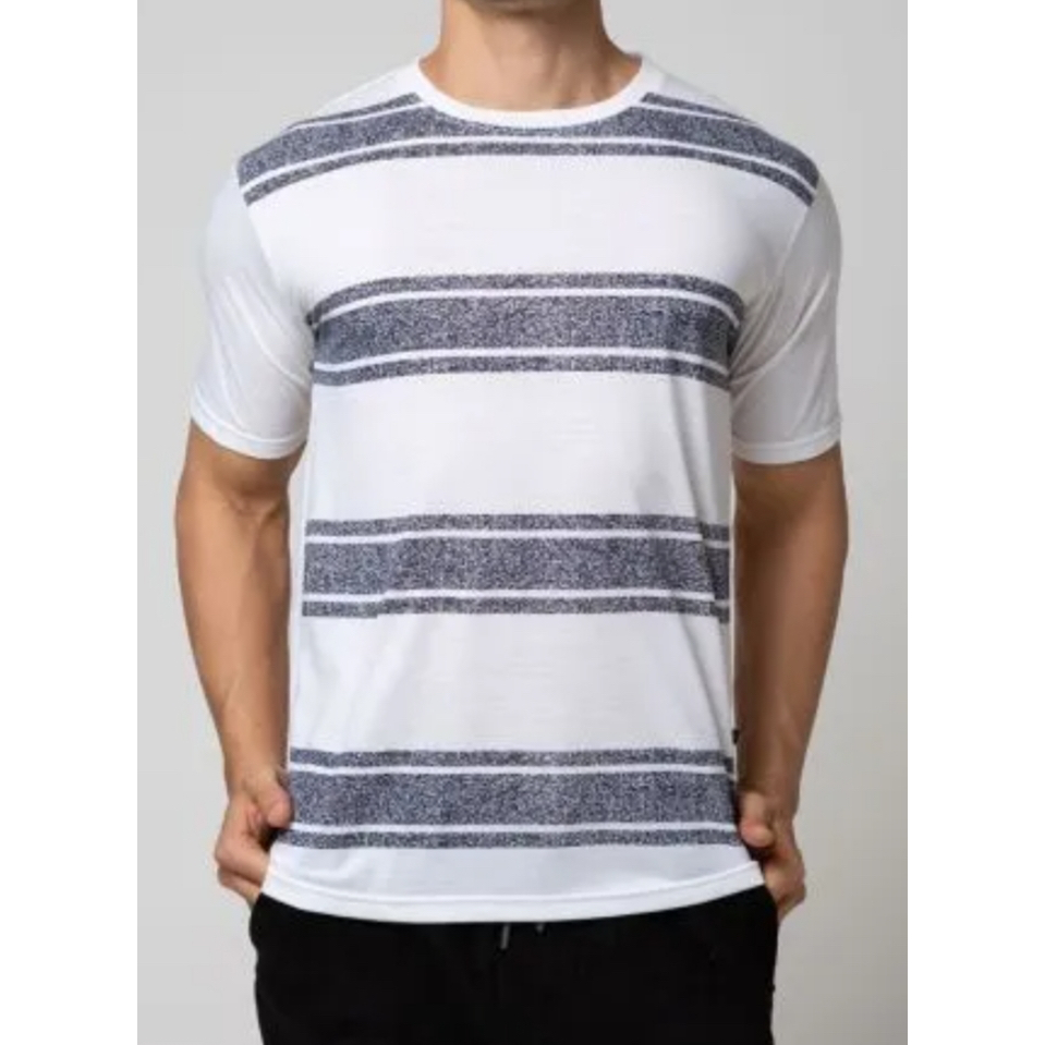 Kaos/T-Shirt Red Label Putih dengan Garis Garis Besar Biru Tua (Pria & Wanita)