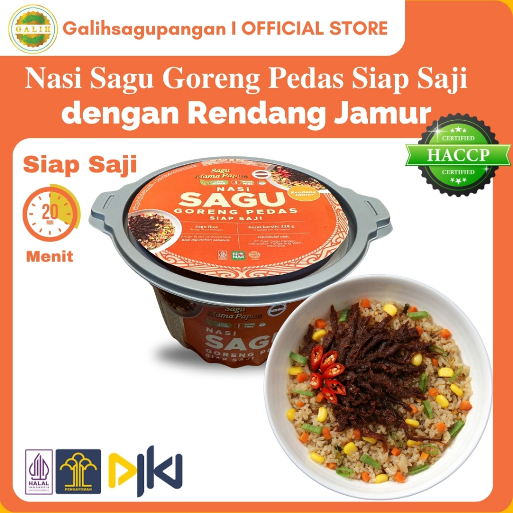 

Nasi Sagu Goreng Pedas Siap Saji dengan Rendang Jamur