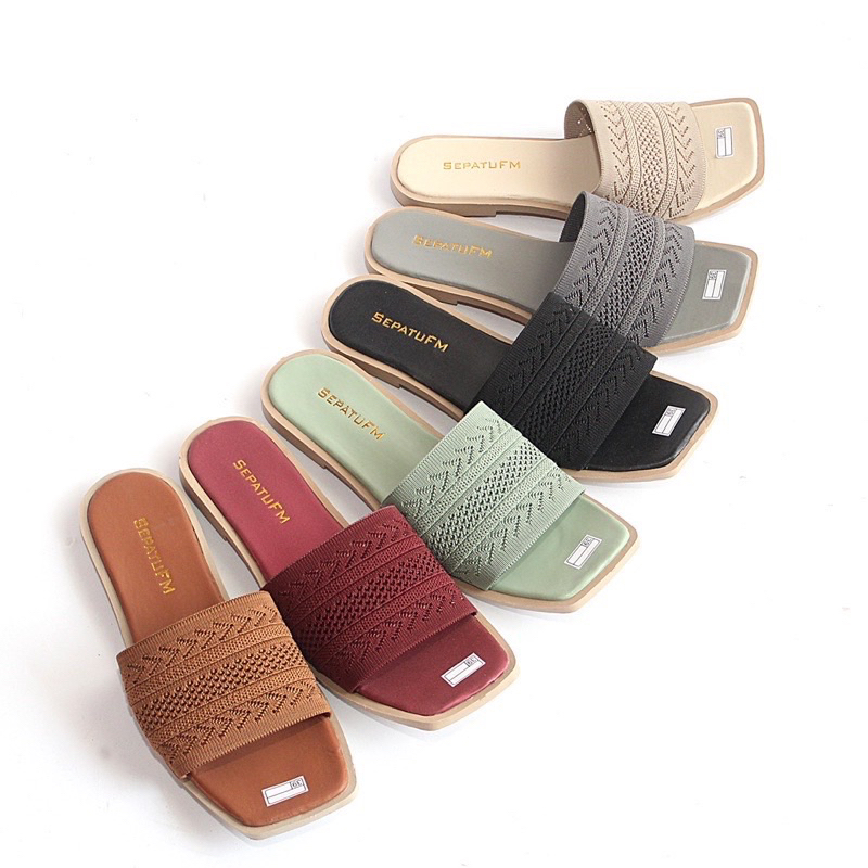 sandal Rajut wanita / sendal flat wanita / slip on rajut / sandal wanita anti slip