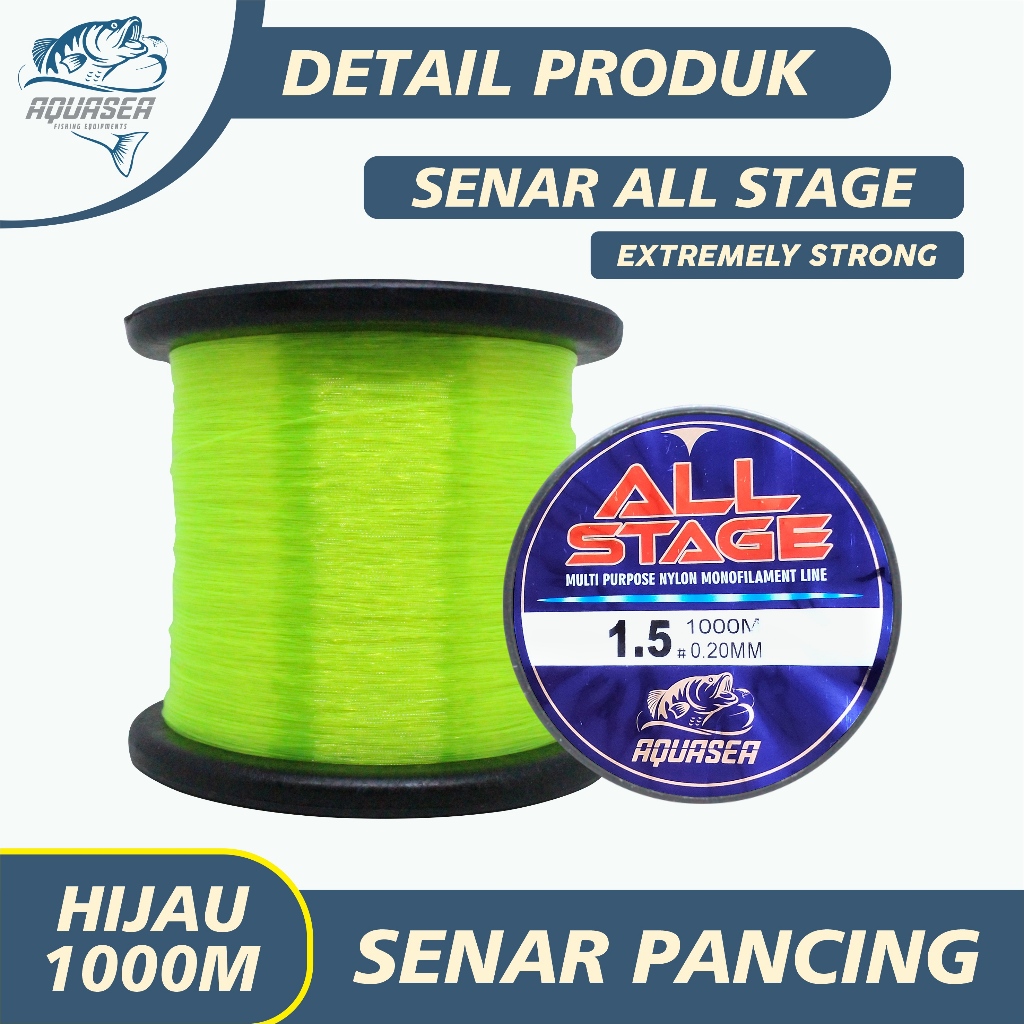AQUASEA Tali Pancing 1000m Warna Putih Dan Hijau Nilon Fishing Line Original Senar Pancing All Stage