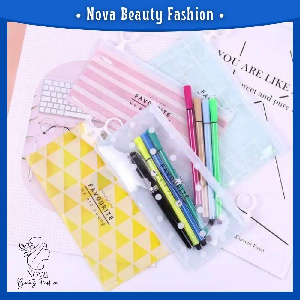 

NBF -Tempat Pensil Transparan Zip Karakter Kosmetik Tempat Alat Tulis Zip