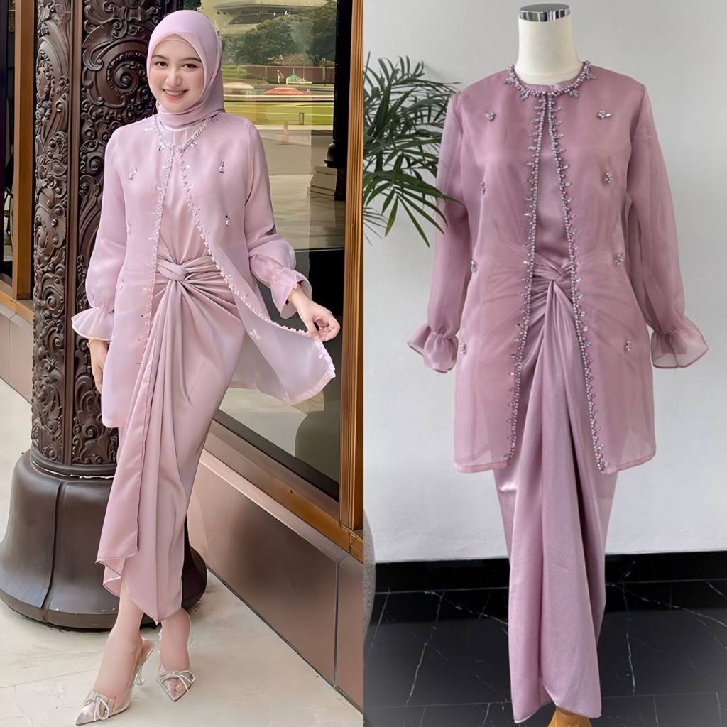 One Set Jemma Organza Bridesmaid Outfit Kondangan Rok Lilit Bahan Maxmara Outer Organza Inner Satin