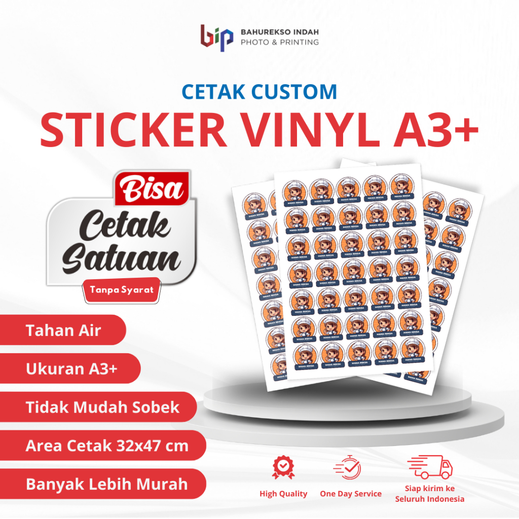 

Cetak Stiker Label Anti Air A3+ Cutting / Sticker label makanan /Stiker Grosir/ Vinyl A3 /Doff/Glossy
