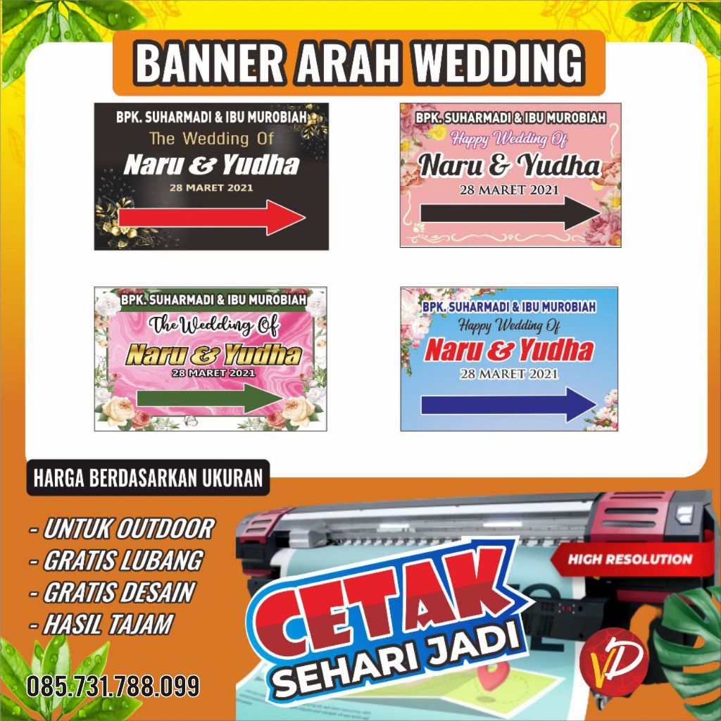 Cetak Banner Arah Panah Pernikahan /Banner Selamat Datang / spanduk arah wedding / spanduk panah