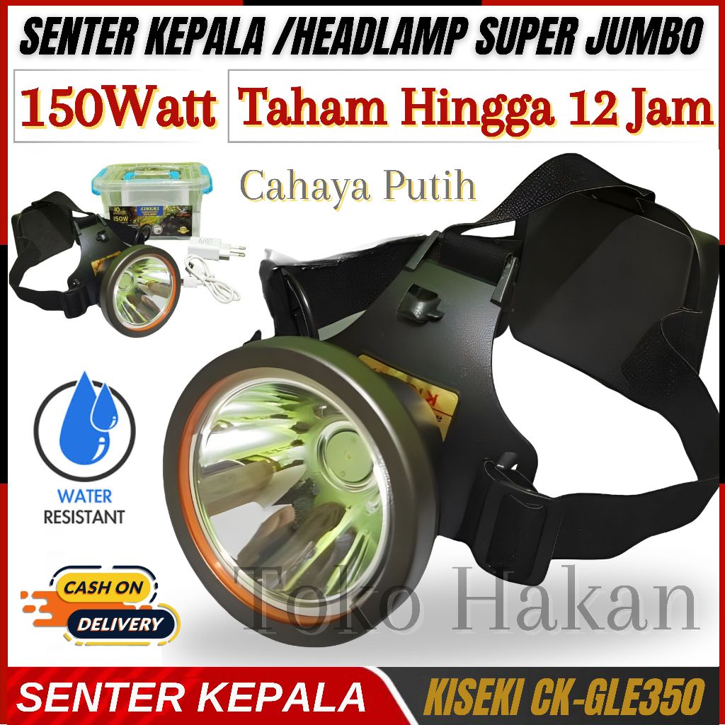 Senter Kepala Jumbo 150 Watt KISEKI CK-GLE350 Senter Kepala Led 150Watt Cahaya Putih Tahan Hingga 12