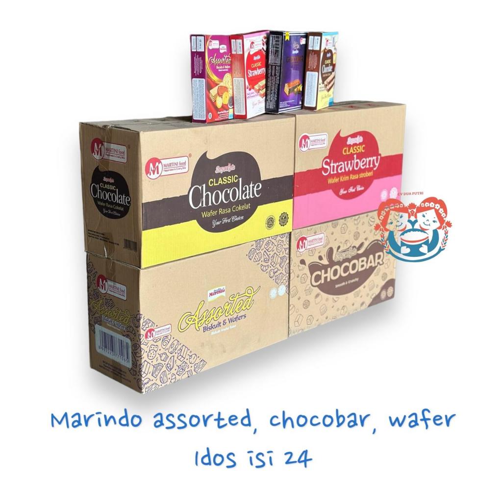 

Marindo Assorted Biskuit 120gr / Wafer 120gr / chocobar 90gr / hampers Hajatan / asul asul / parcel (1dus isi 24)