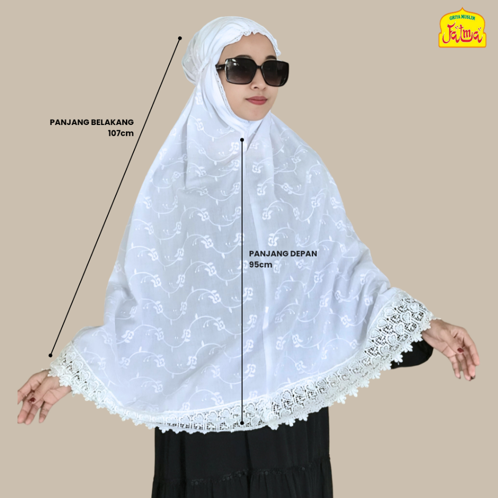 Khimar / Kerudung / Jilbab / Bergo Jumbo Putih Bordir Haji dan Umroh by Griya Muslim Fatma