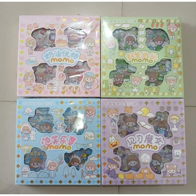 

Stiker 100 Lembar Sticker 2D Momo Motif Kartun Korea Lucu Anti Air JM / Stiker Viral 1 Box 100 Pcs
