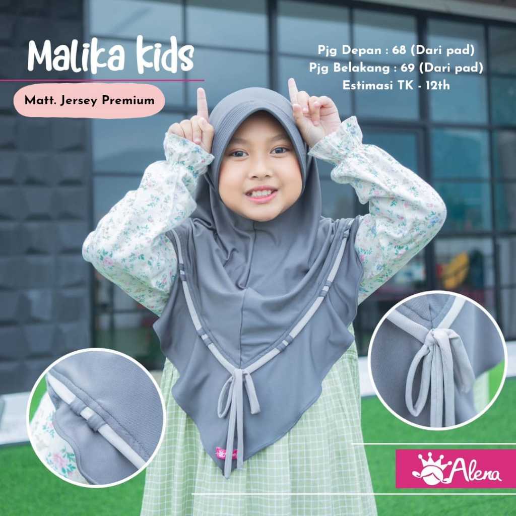 Hijab Anak ori Alena Kids Series Malika // Jilbab Anak TK-SD Tanggung Jersey Premium Adem