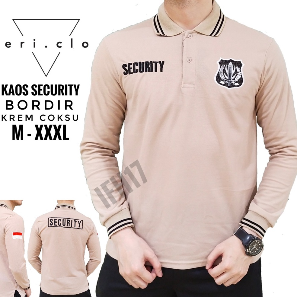 KODE E17B KAOS SECURITY BORDIR LENGAN PANJANG  BAJU KERAH SATPAM SECURITY  KAOS KERAH SATPAM TERBARU