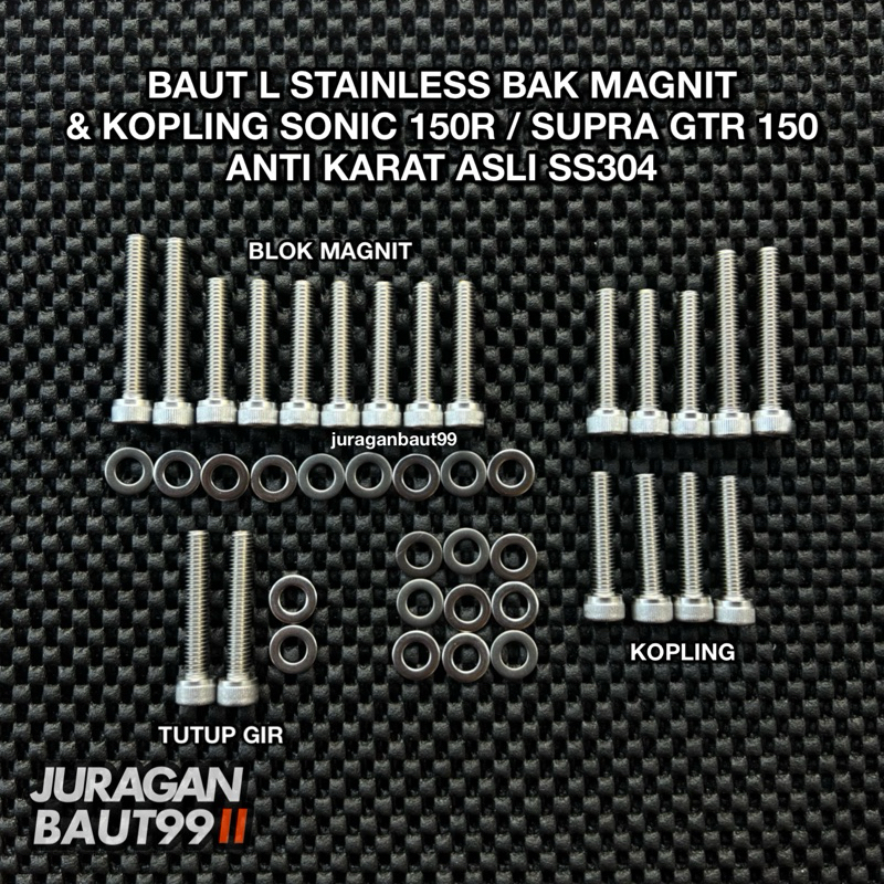 BAUT L STAINLESS BLOK BAK MAGNIT & KOPLING SUPRA GTR 150 / SONIC 150R ANTI KARAT SS304