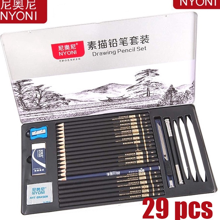 

Nyoni Drawing Pencil Gambar Set 29pcs Metal Tin Box Pensil Gambar Lukis Sketsa Lengkap Paket KODE K3U8