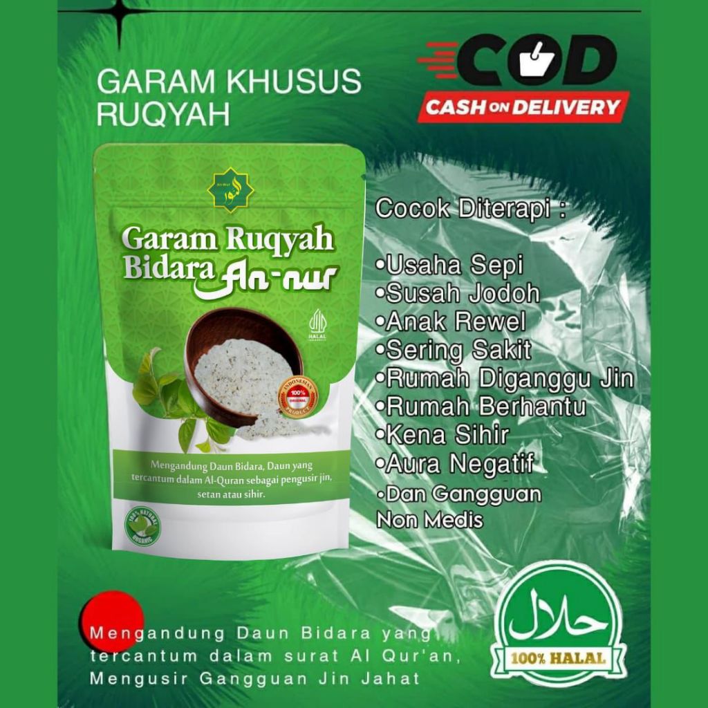 

Garam Asma Ruqyah Daun bidara AnNur 500gr Media penangkal Jin dan Sihir.