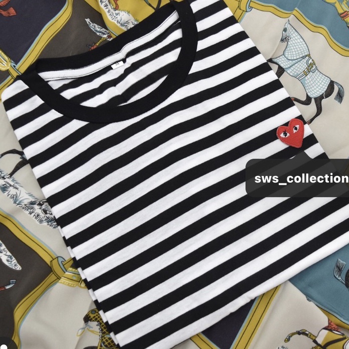 FG2 Kaos couple keluarga wanita pria stripe hitam patch bordir play love cdg  nutella