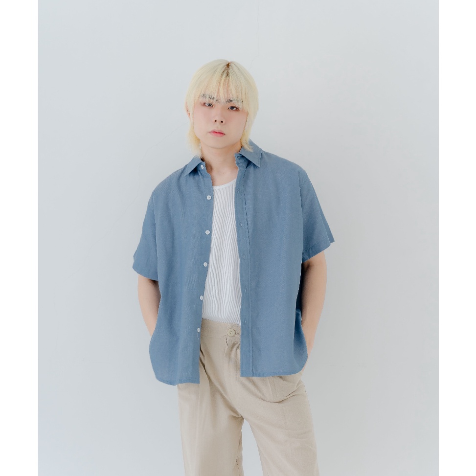 KODE A5V PLFR Denim Shirt Washed Blue  Kemeja Denim Oversize Pria