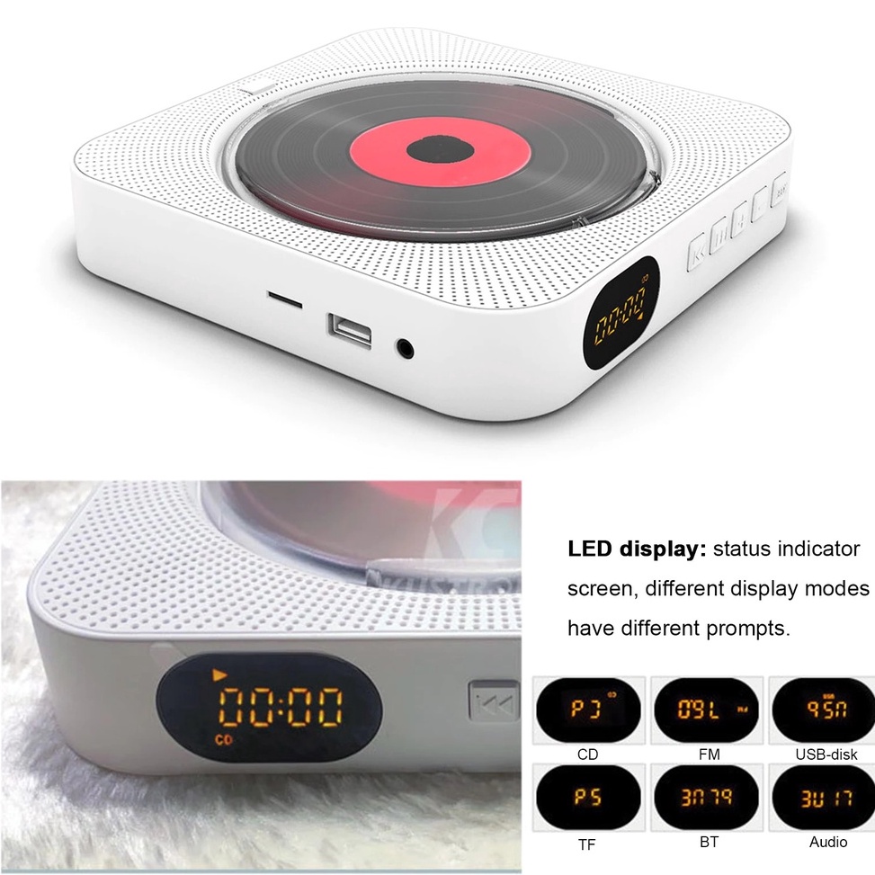 Portable Bluetooth CD  VCD Audio CD Player Blankpink  WallMounted DVDs Player x V6Y4